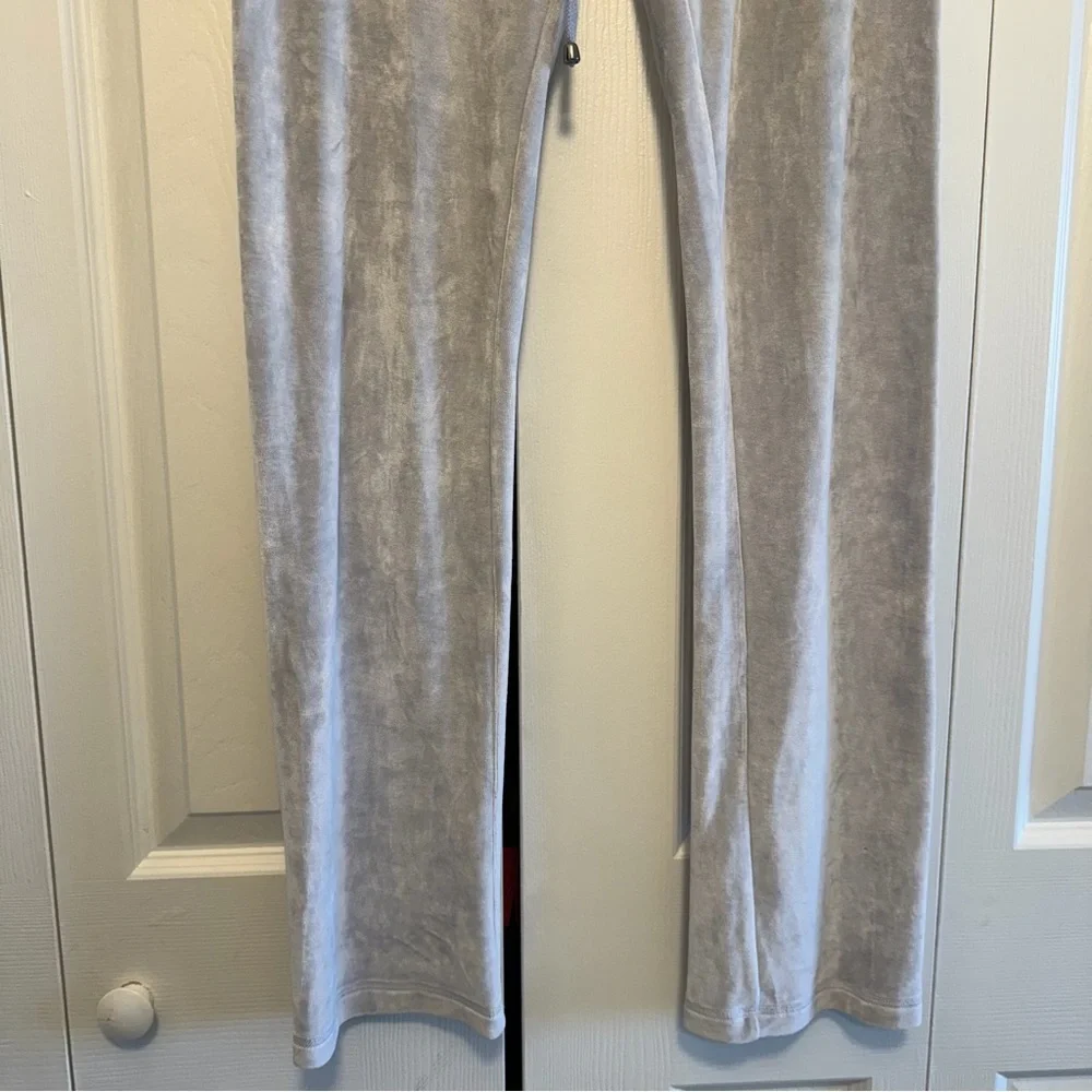 Philipp Plein Gray Velour Pants with Teal Crystal Skull Logo, Size S